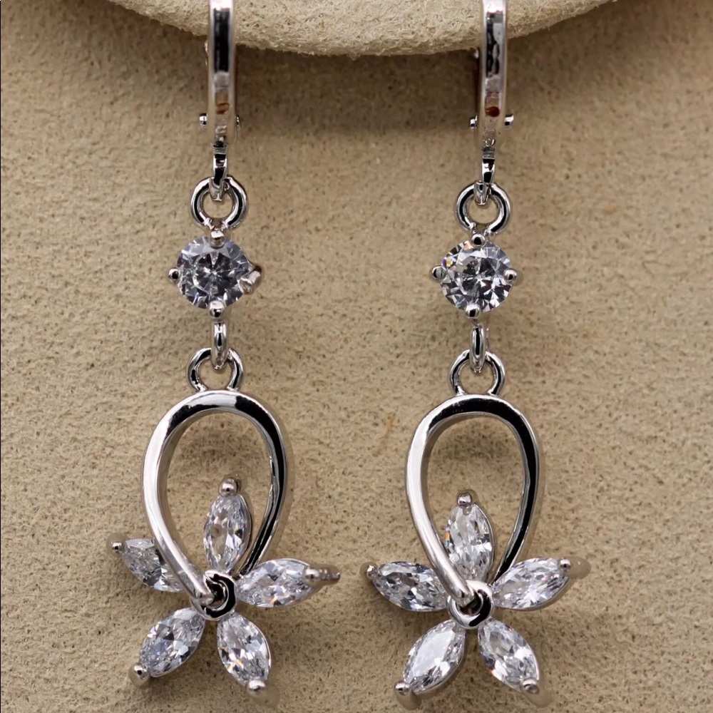 White Gold Filled & Topaz Zircon Dangle Earrings